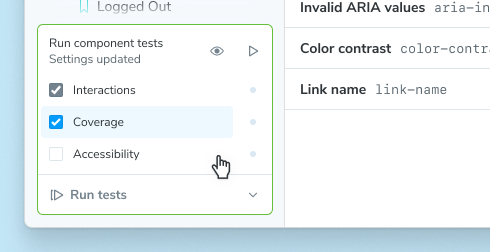 Screenshot of testing widget, expanded, showing coverage toggle