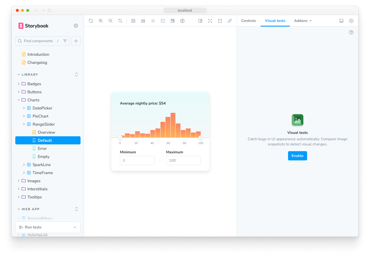 Visual Tests addon enabled